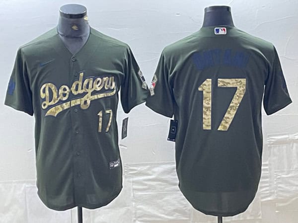 Los Angeles Dodgers #17 Shohei Ohtani Olive Cool Base Stitched Jersey