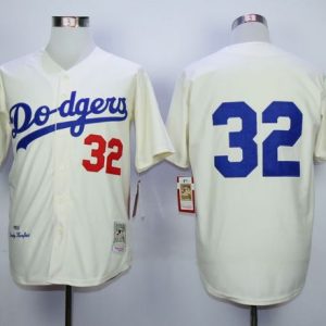 Mitchell And Ness Dodgers #32 Sandy Koufax Cream Throwback Jersey