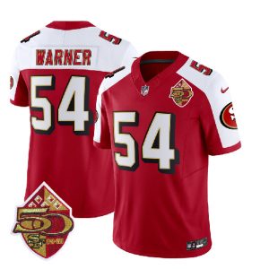 San Francisco 49ers #54 Fred Warner Red White 2023 F.U.S.E. 50th Patch Throwback Stitched Jersey