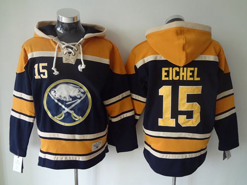 Sabres #15 Jack Eichel Navy Blue Sawyer Hooded Sweatshirt Stitched Jersey