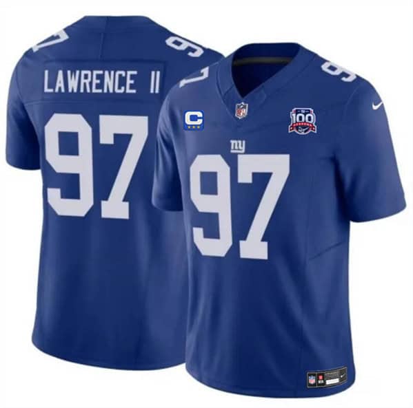 New York Giants #97 Dexter Lawrence II Blue 2024 F.U.S.E. With 3-Star C Patch And 100TH Season Patch Vapor Untouchable Limited Stitched Jersey