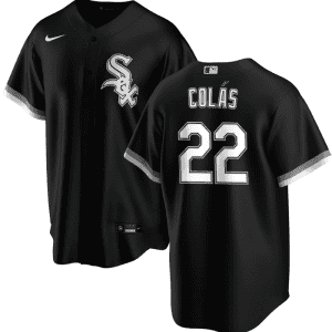 Chicago White Sox #22 Oscar Col¨¢s Black Cool Base Stitched Jersey