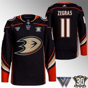 Anaheim Ducks #11 Trevor Zegras Black 30th Anniversary Stitched Jersey