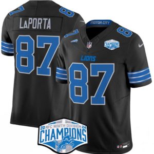 Detroit Lions #87 Sam LaPorta Black 2024 NFC North Champions F.U.S.E. Vapor Limited Stitched Jersey