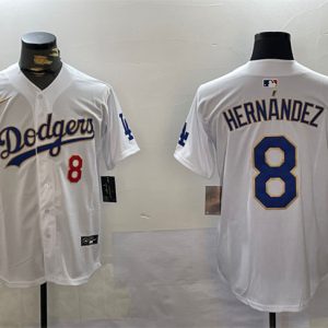 Los Angeles Dodgers #8 Enrique Hernandez White Gold 2024 World Series Home Limited Stitched Jersey