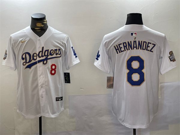Los Angeles Dodgers #8 Enrique Hernandez White Gold 2024 World Series Home Limited Stitched Jersey