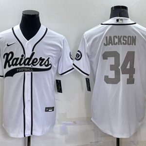 Las Vegas Raiders #34 Bo Jackson White Gray Cool Base Stitched Baseball Jersey
