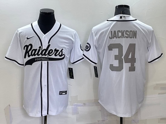Las Vegas Raiders #34 Bo Jackson White Gray Cool Base Stitched Baseball Jersey