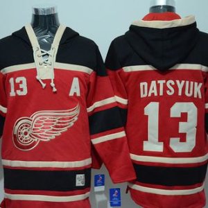Red Wings #13 Pavel Datsyuk Red Sawyer Hooded Sweatshirt Stitched Jersey