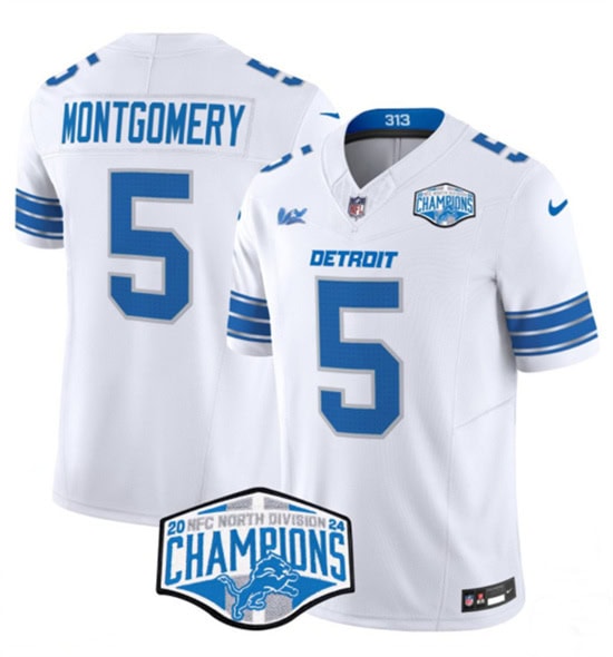 Detroit Lions #5 David Montgomery White 2024 NFC North Champions F.U.S.E. Vapor Limited Stitched Jersey
