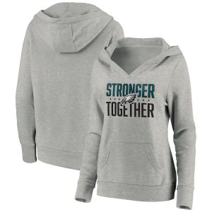 Philadelphia Eagles Heather Gray Stronger Together Crossover Neck Pullover Hoodie(Run Small)