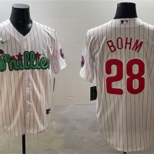 Philadelphia Phillies #28 Alec Bohm White Phanatic Cool Base Stitched Jersey