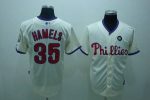 Phillies #35 Colbert Hamels Stitched Cream Jersey