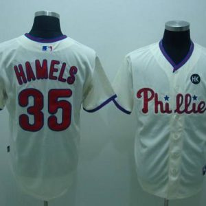 Phillies #35 Colbert Hamels Stitched Cream Jersey