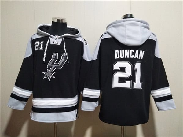 San Antonio Spurs #21 Tim Duncan Black Ageless Must-Have Lace-Up Pullover Hoodie