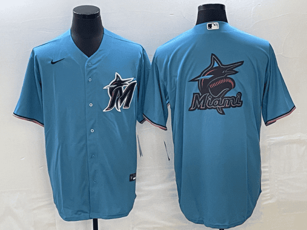 Miami Marlins Blue Team Big Logo Cool Base Stitched Jersey