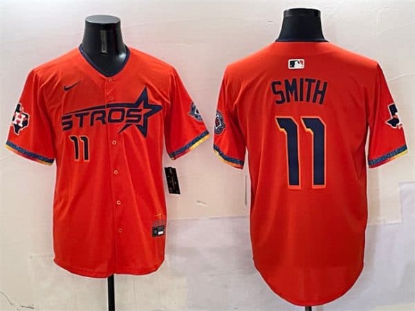 Houston Astros #11 Cam Smith Orange 2025 City Connect With Texas Patch Limited Stitched Jersey