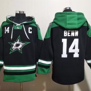 Dallas Stars #14 Jamie Benn Black Green Lace-Up Pullover Hoodie