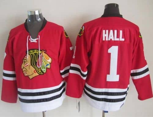Blackhawks #1 Glenn Hall Stitched Red CCM Throwback Jersey