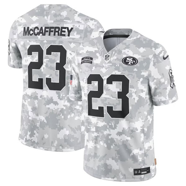 San Francisco 49ers #23 Christian McCaffrey Arctic Camo 2024 F.U.S.E. Salute To Service Limited Stitched Jersey