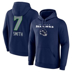 Seattle Seahawks #7 Geno Smith Navy Team Wordmark Player Name Number Pullover Hoodie