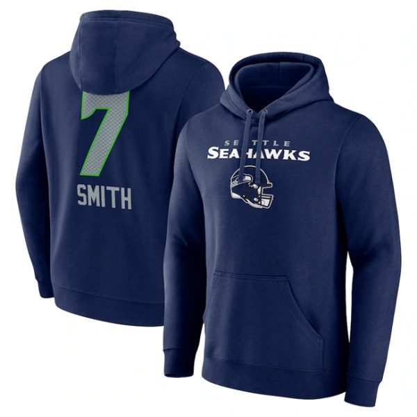 Seattle Seahawks #7 Geno Smith Navy Team Wordmark Player Name Number Pullover Hoodie