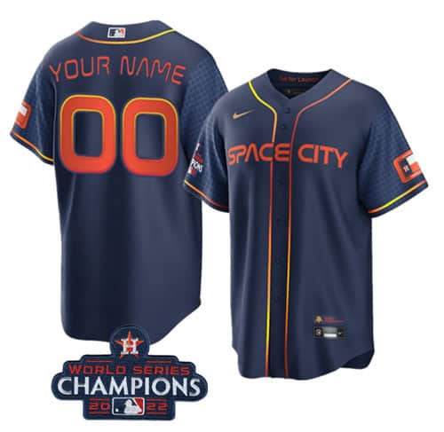 Houston Astros Customized Custom Navy 2022 World Series Champions City Connect Cool Base Stitched Baseball Jersey