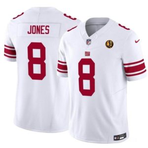 New York Giants #8 Daniel Jones White 2023 F.U.S.E. With John Madden Patch Vapor Limited Stitched Jersey
