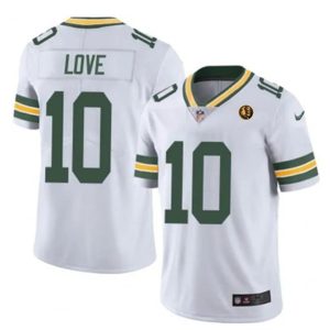 Green Bay Packers #10 Jordan Love White With John Madden Patch Vapor Limited Throwback Stitched Jersey