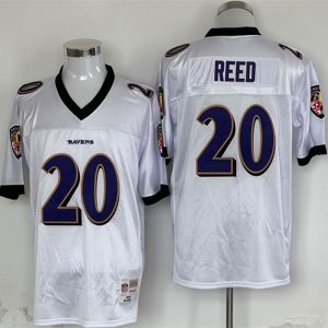 Baltimore Ravens #20 Ed Reed White Thrrowback Jersey