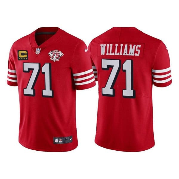San Francisco 49ers #71 Trent Williams Red 75th Anniversary With C Patch Vapor Untouchable Limited Stitched Football Jersey