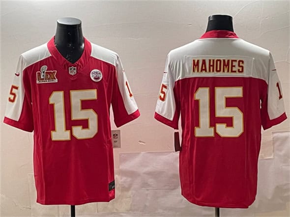 Kansas City Chiefs #15 Patrick Mahomes Red White 2025 Super Bowl LIX Patch F.U.S.E. Vapor Limited Stitched Jersey