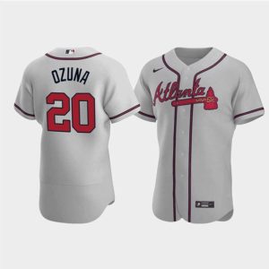 Atlanta Braves #20 Marcell Ozuna Gray Flex Base Stitched Jersey