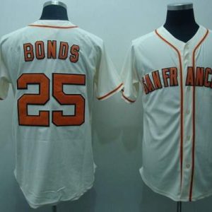 Mitchell And Ness Giants #25 Barry Bonds Stitched Cream Throwback Jersey