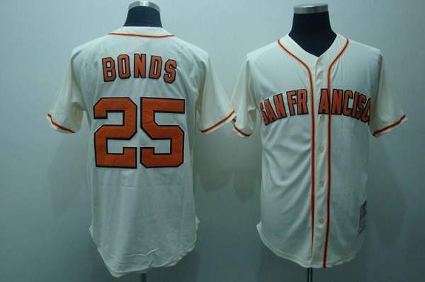 Mitchell And Ness Giants #25 Barry Bonds Stitched Cream Throwback Jersey