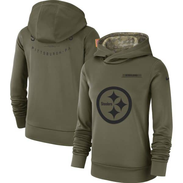 Pittsburgh Steelers Olive Salute To Service Team Logo Performance Pullover NFL Hoodie