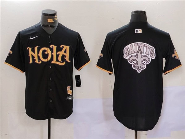 New Orleans Saints Team Big Logo Black Cool Base Stitched Jersey