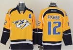 Predators #12 Mike Fisher Yellow Home Stitched Jersey