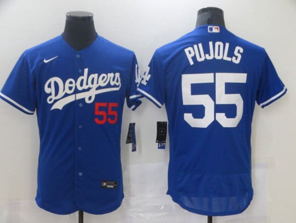Los Angeles Dodgers #55 Albert Pujols Royal Blue Flex Base Sttiched Jersey