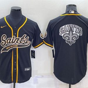 New Orleans Saints Black Team Big Logo With Patch Cool Base Stitched Baseball Jersey