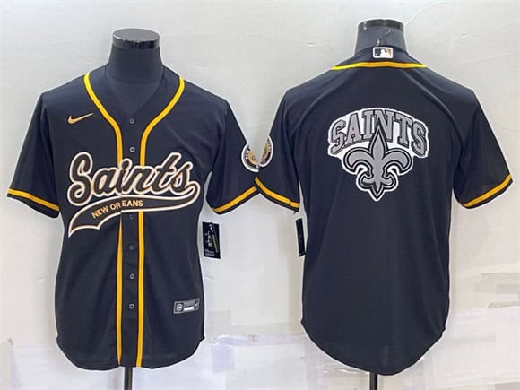 New Orleans Saints Black Team Big Logo With Patch Cool Base Stitched Baseball Jersey