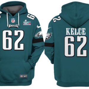Philadelphia Eagles #62 Jason Kelce White Super Bowl LVII Patch Pullover Hoodie