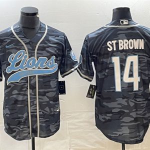 Detroit Lions #14 Amon-Ra St. Brown Gray Camo Cool Base Stitched Jersey
