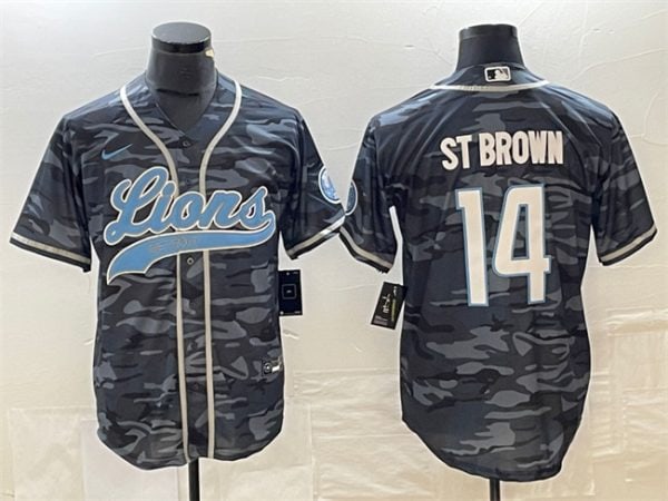 Detroit Lions #14 Amon-Ra St. Brown Gray Camo Cool Base Stitched Jersey