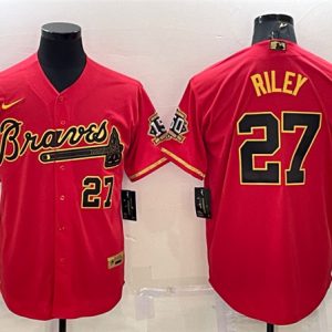 Atlanta Braves #27 Austin Riley Red Gold Cool Base Stitched Baseball Jersey