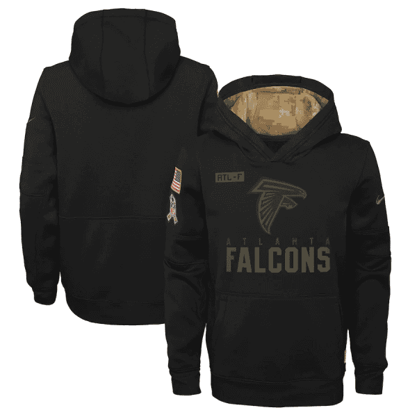 Youth Atlanta Falcons 2020 Black Salute To Service Sideline Performance Pullover Hoodie