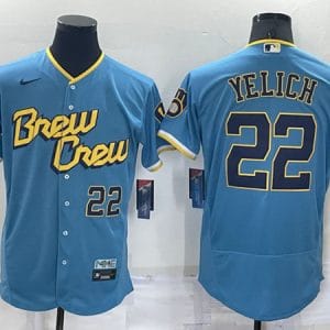Milwaukee Brewers #22 Christian Yelich Powder Blue 2022 City Connect Flex Base Stitched Jersey