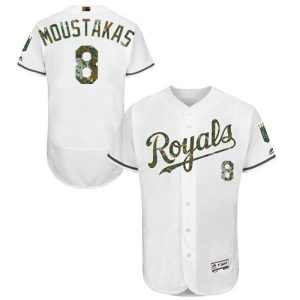 Royals #8 Mike Moustakas White Flexbase Authentic Collection 2016 Memorial Day Stitched Jersey