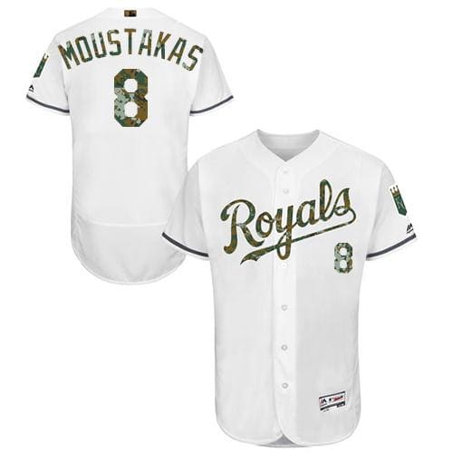 Royals #8 Mike Moustakas White Flexbase Authentic Collection 2016 Memorial Day Stitched Jersey