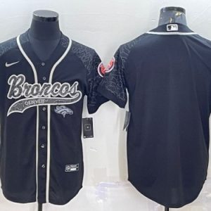 Denver Broncos Blank Black Reflective With Patch Cool Base Stitched Jersey